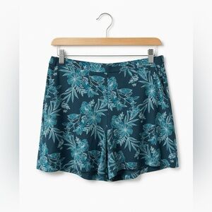 J. Jill Wearever Floral Knit Shorts Large Blue Teal Tropical Pockets